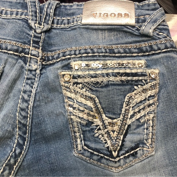 Vigoss The Dublin Bootcut Jeans Blue Denim Designer Jeans Crystals Gems low rise - Picture 9 of 15
